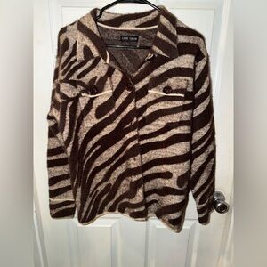Love Token Zebra Pattern Cardigan Shacket in Brown and Cream EUC Size S